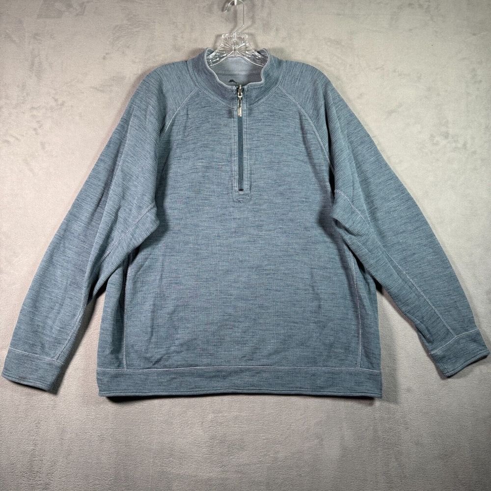 Tommy Bahama Sweater Mens XL Blue Green 1/4 Zip Pullover Long‎ Sleeve Casual